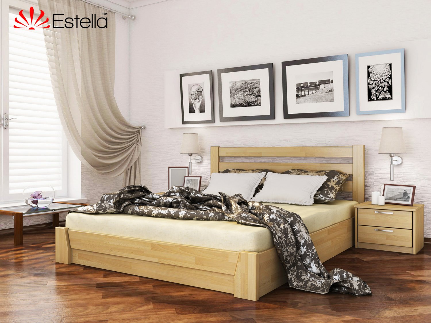 

Кровать двуспальная Селена Estella 140х190 102 - бук Щит 2Л4