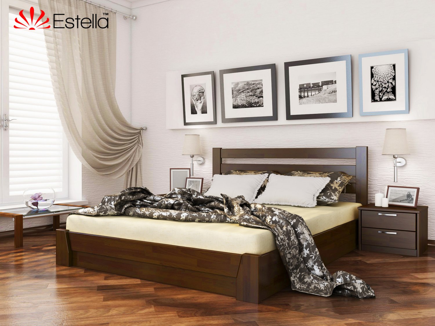 

Кровать двуспальная Селена Estella 180х190 101 - темный орех Щит 2Л25