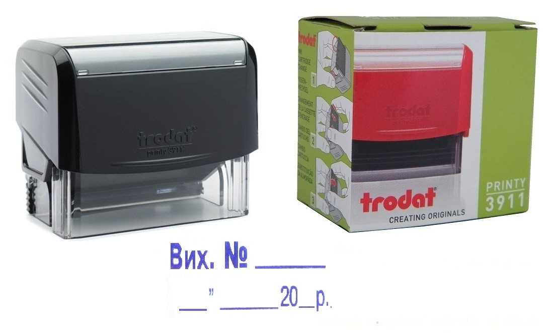 

Штамп стандартный Trodat Printy 3911 ВИХ. №+дата 38х14 мм