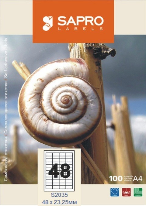 

Бумажная наклейка SAPRO Labels А4 48х23,25мм 100 листов 48 наклеек белая