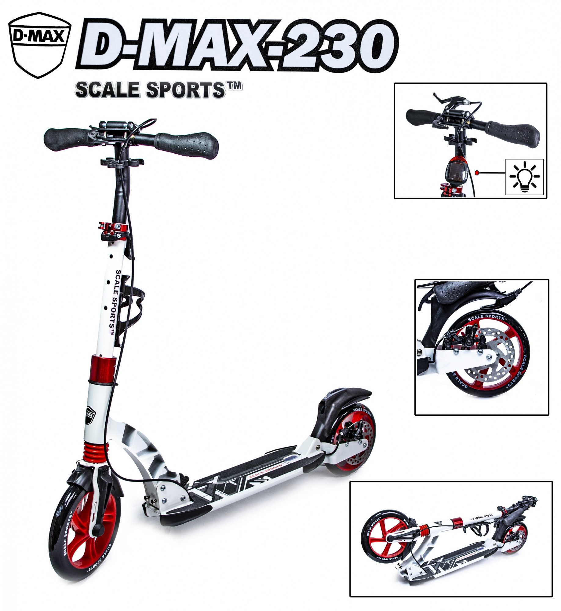

Двухколесный самокат Scale Sports. D-max -230. White. Дисковый тормоз!