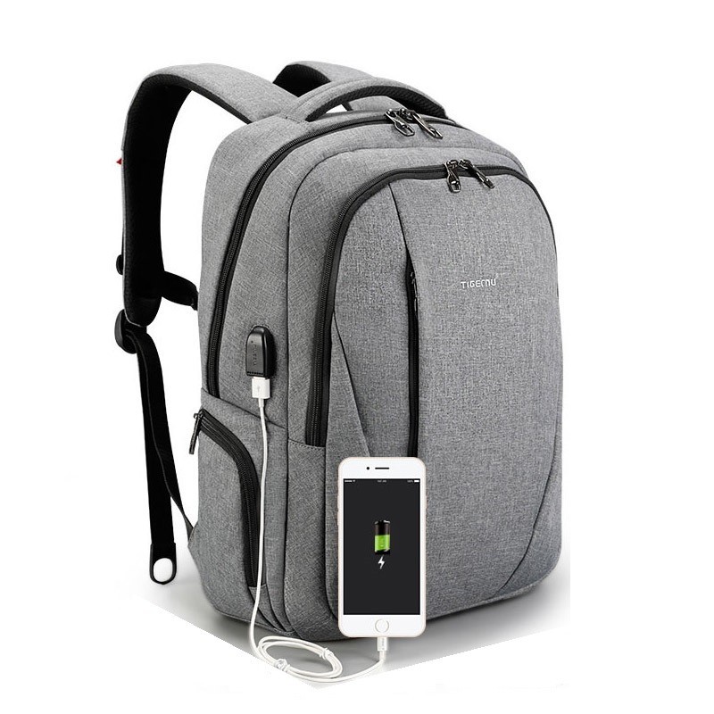 

Рюкзак городской Tigernu T-B3399 для ноутбука 15.6" с USB объем 22л. Серый (кодовый замок в подарок)