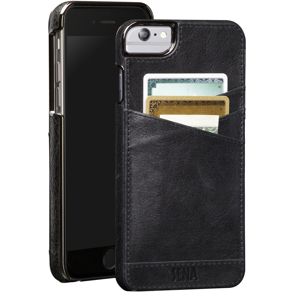 

​Кожаный чехол накладка Sena Lugano Wallet Iphone 6/6s/7/8/SE 2020 black