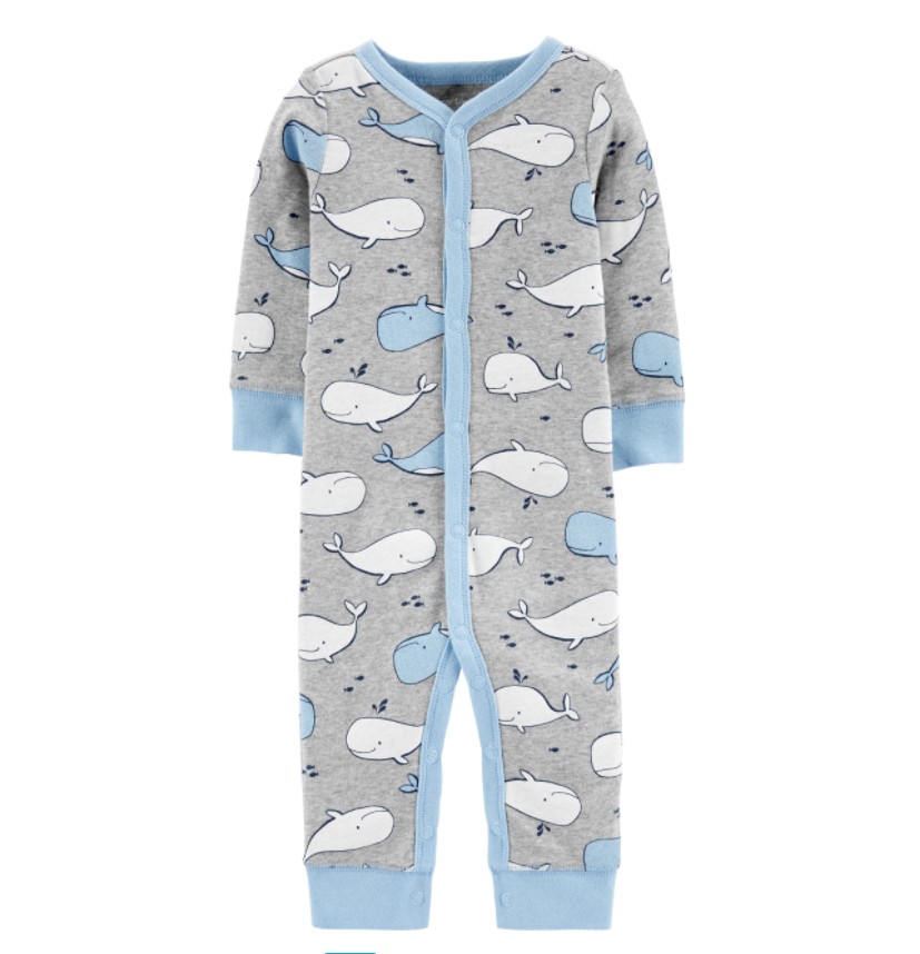 

Человечек Carter's для мальчика трикотаж с двухсторонней молнией из хлопка кит Snap-Up Cotton Sleep & Play 55 см