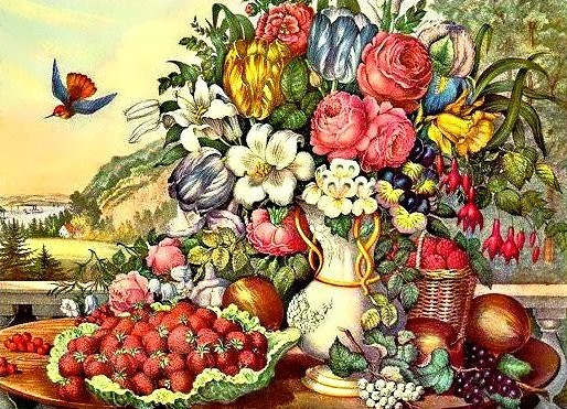 

Набор алмазной вышивки Алмазная мозаика "Натюрморт фрукты и цветы" 60х40 (232)
