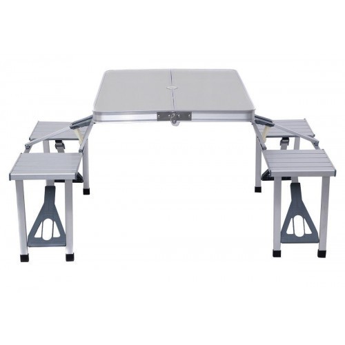 

Алюминиевый стол для пикника раскладной с 4 стульями Folding Table Серебристый