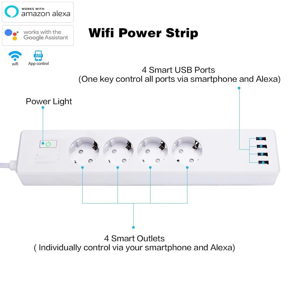 

Wi-Fi розетка Tuya smart A17 / 4 независиміх розетки