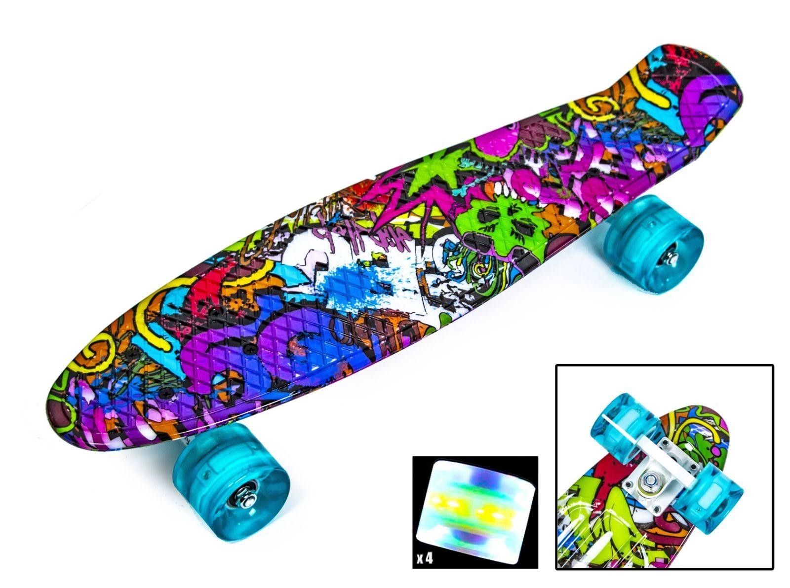 

Скейтборд Пенни борд Penny Board 22" GRAFFITI VIOLET Граффити Светящиеся колеса