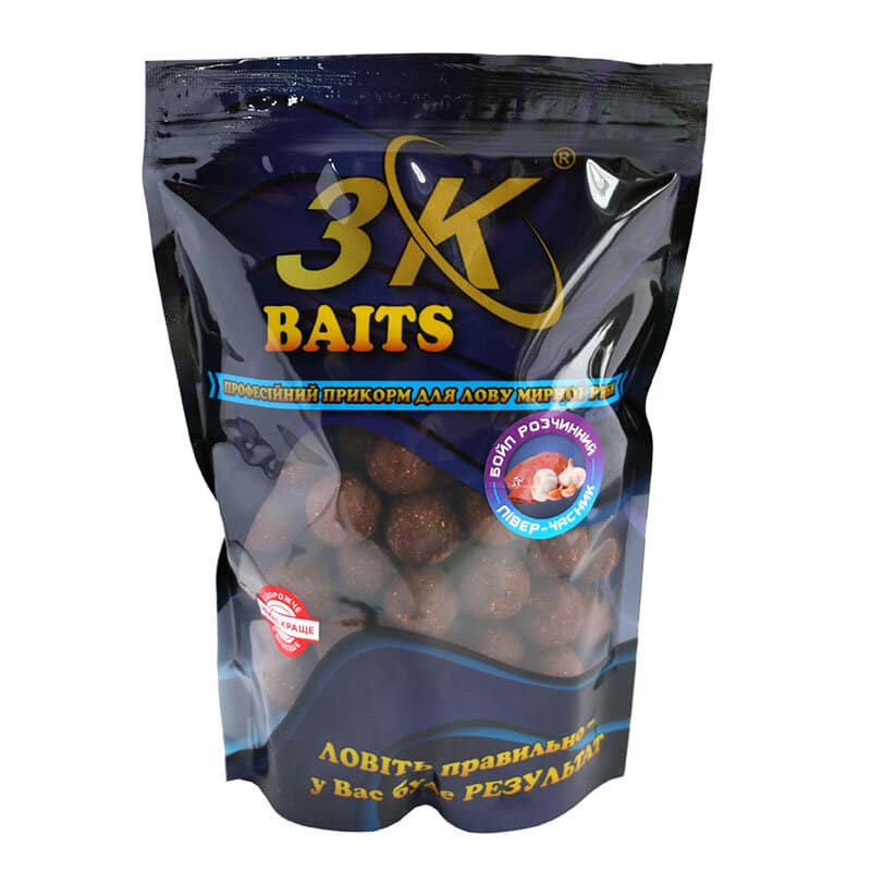 

Бойл 3KBaits растворимый пылящий Ливер-чеснок 24мм 800г (3KB1226)