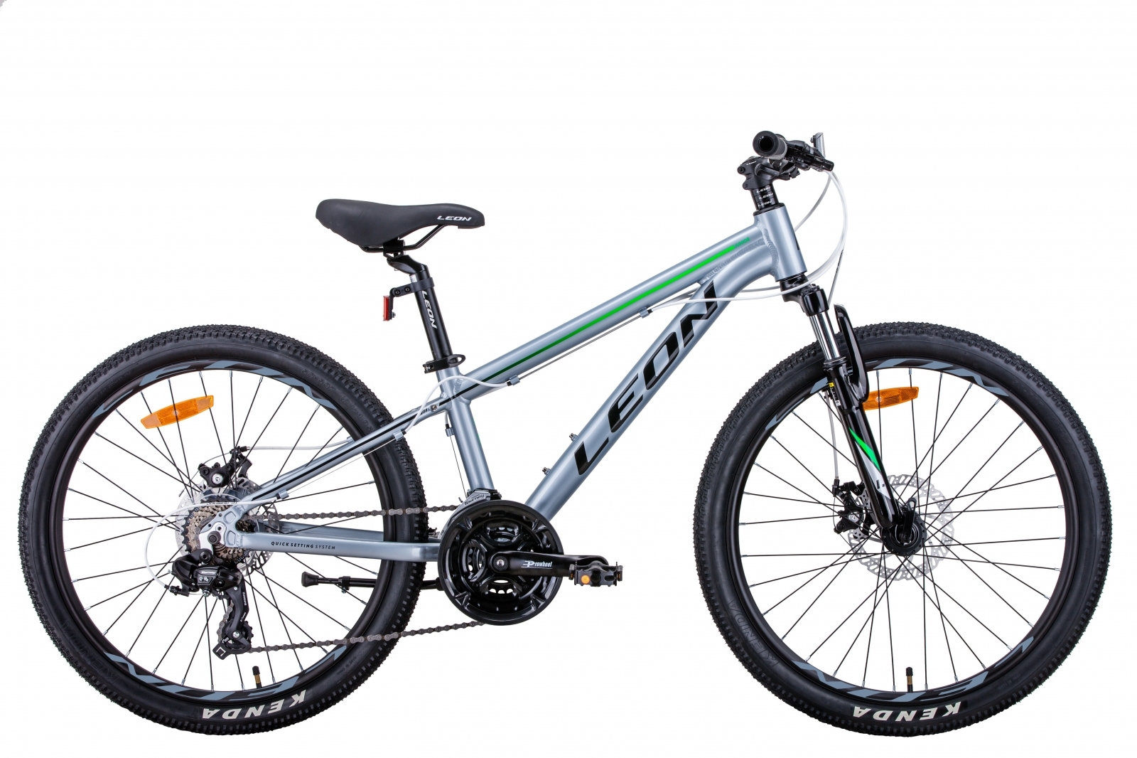 

Велосипед 24" Leon JUNIOR AM DD серебристо-черный с зеленым 2021
