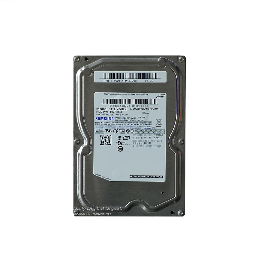 

Жесткий диск Samsung Sponpoint F1 HDD 750ГБ 7200об/м 32МБ 3.5" SATA II (HD753LJ) Refurbrished