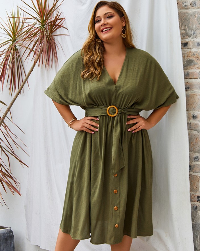 

Платье женское с поясом Sophistication, хаки Berni Fashion PLUS (4XL) Хаки