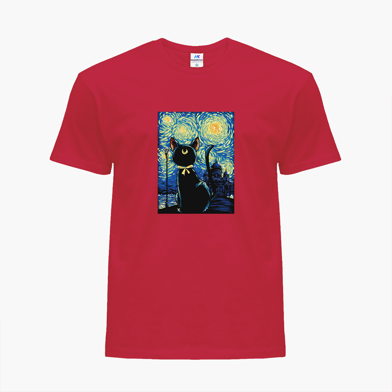 

Детская футболка для девочек Сейлор Мун Кошка Луна и Звездная Ночь Ван Гог (Sailor Moon anime Cats and van Gogh) (25186-2923-2) 104-110 см Хлопок Красный