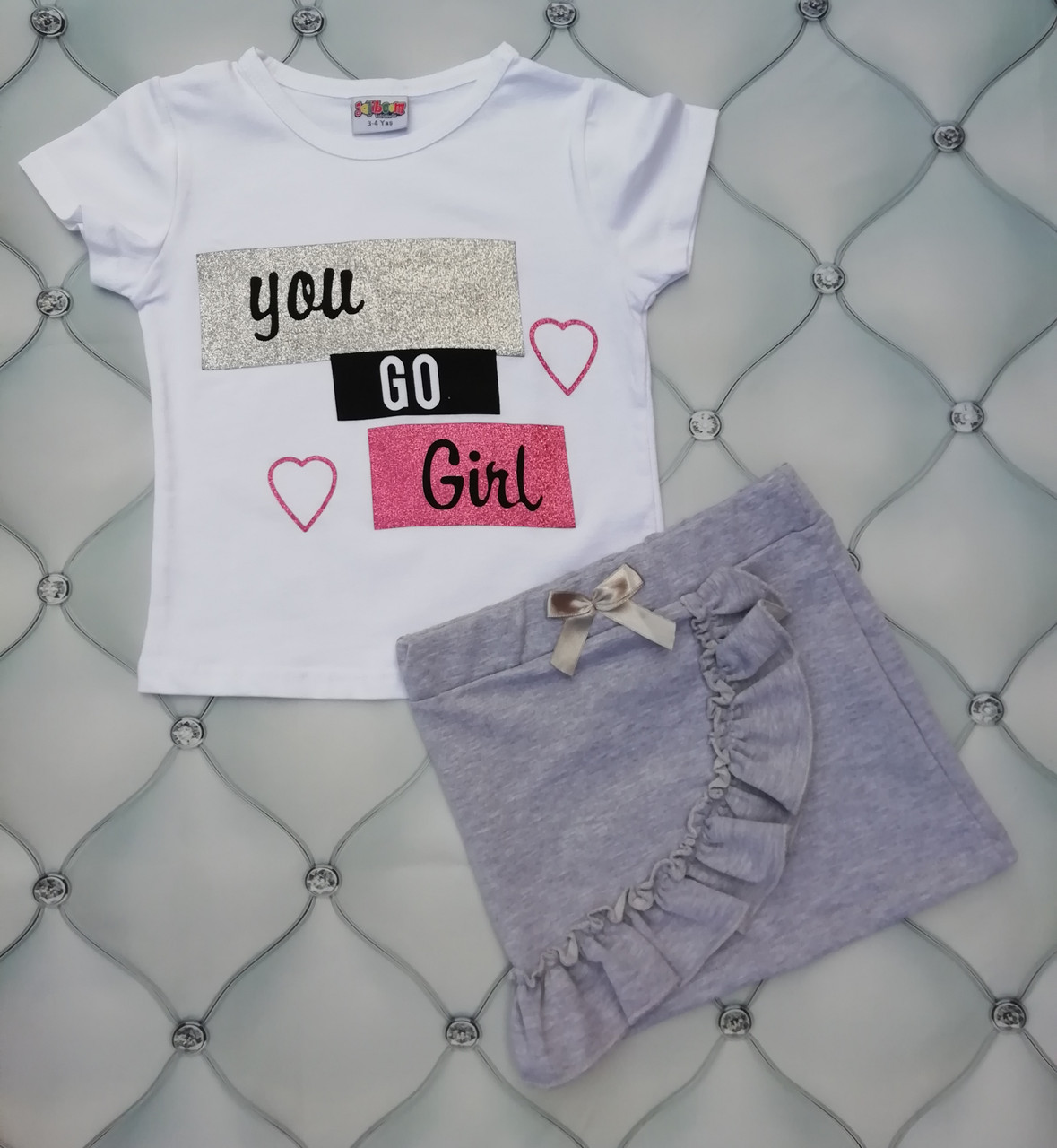 

Костюм летний, юбка и футболка девочке GO Kids Wear 128 белый с серым
