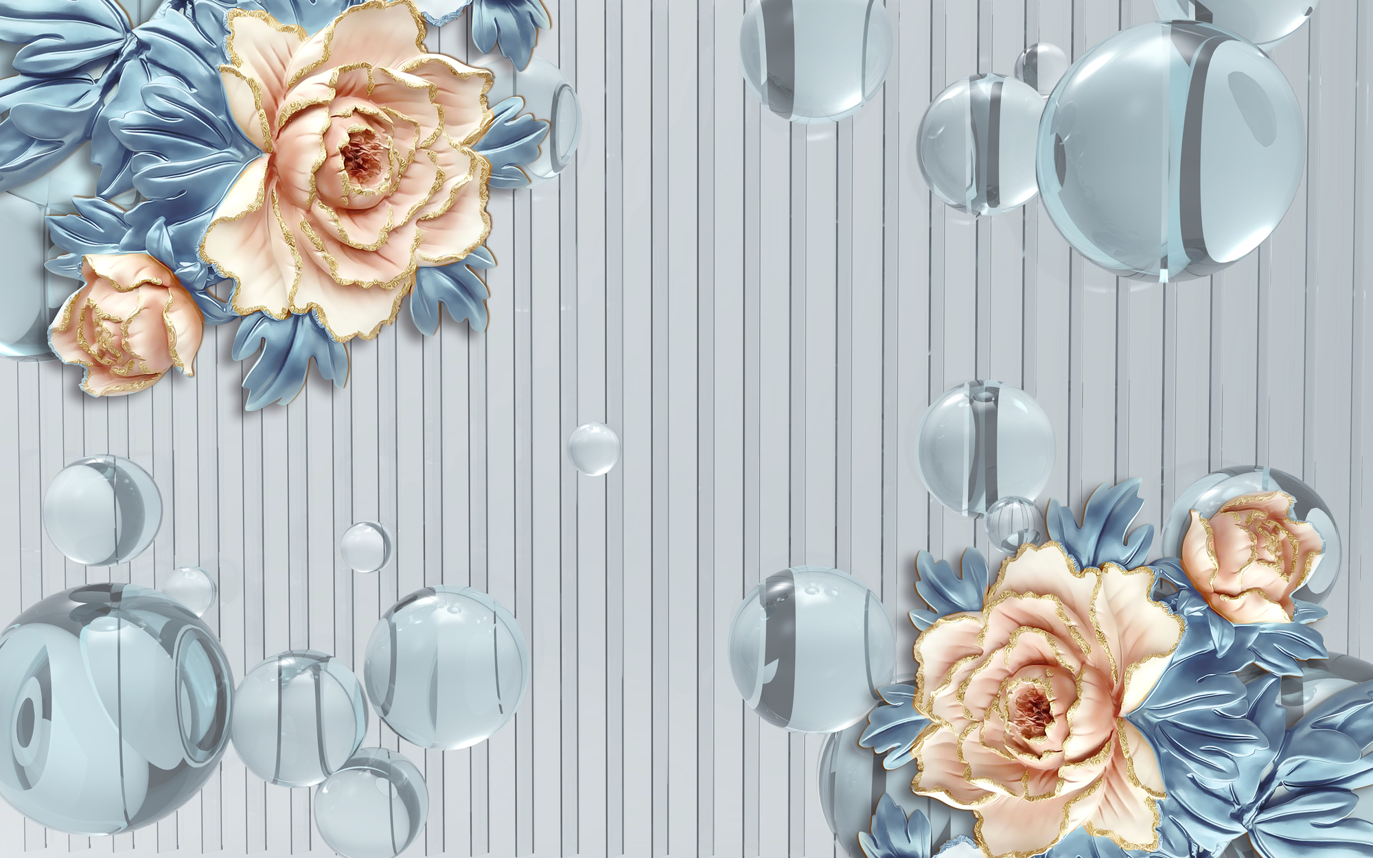 

Фотообои 3D 'Цветы и капли воды' (4554) , Гладь