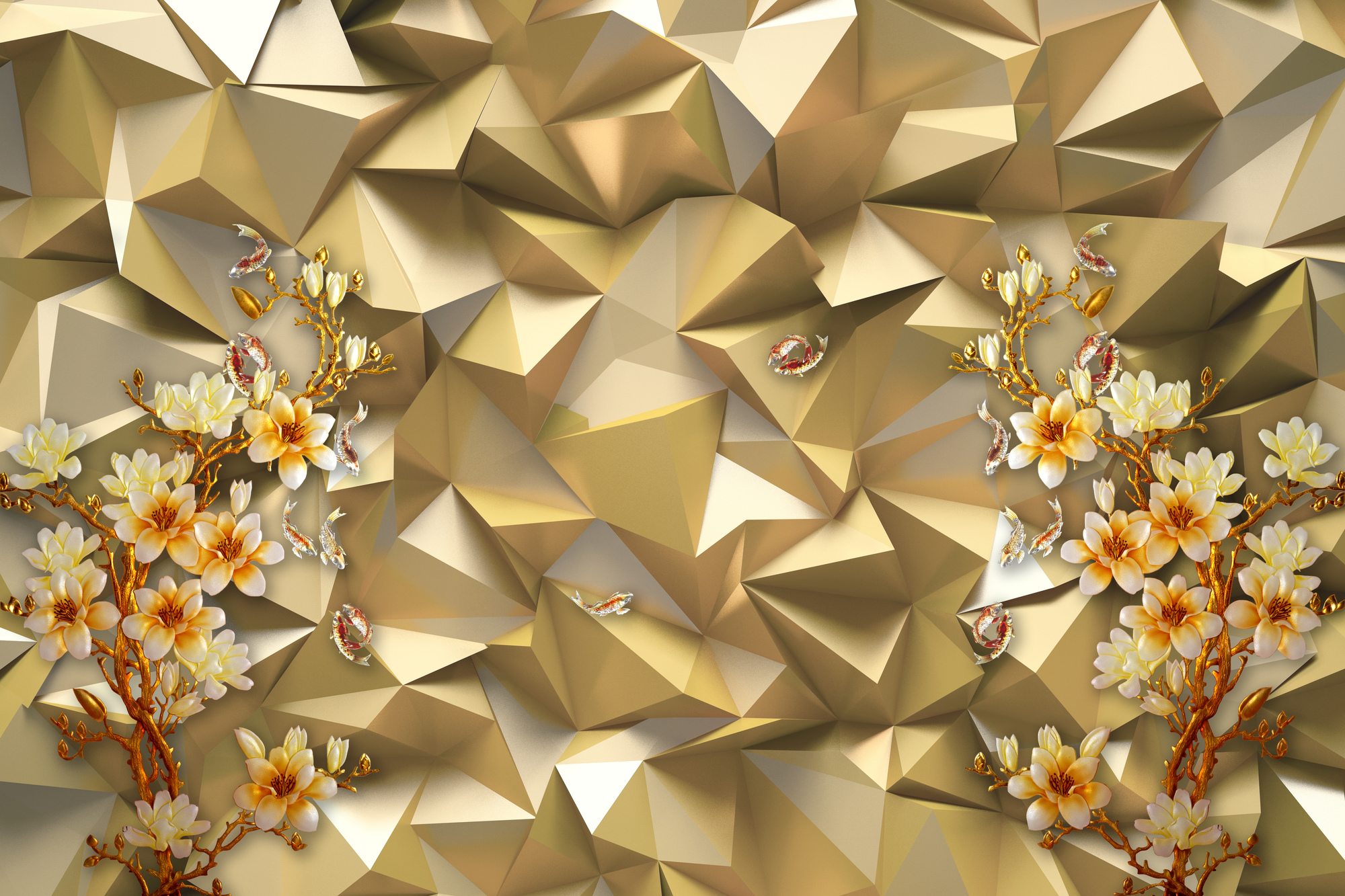 

Фотообои 3D 'Золотые цветы' (3990) , Холст