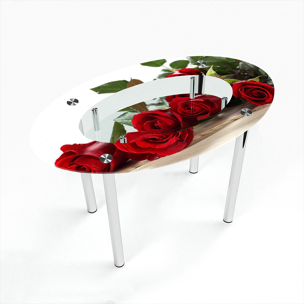 Стеклянный стол с розами на кухню