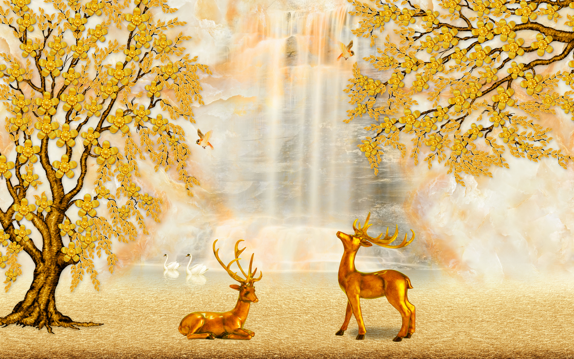

Фотообои 3D 'Деревья и олени' (4368) , Штукатурка