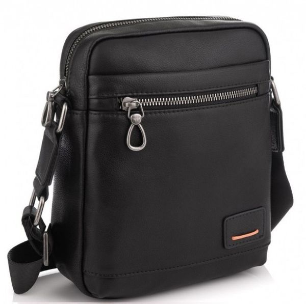 

Кожаная мужская сумка-мессенджер через плечо черная Tiding Bag SM8-235A