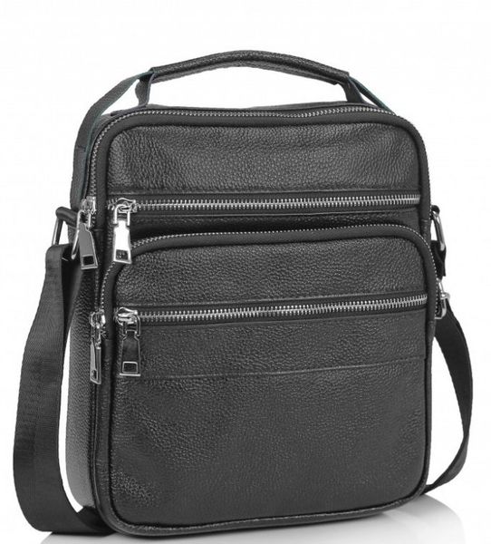 

Кожаная мужская сумка-мессенджер через плечо черная Tiding Bag NM23-2306A
