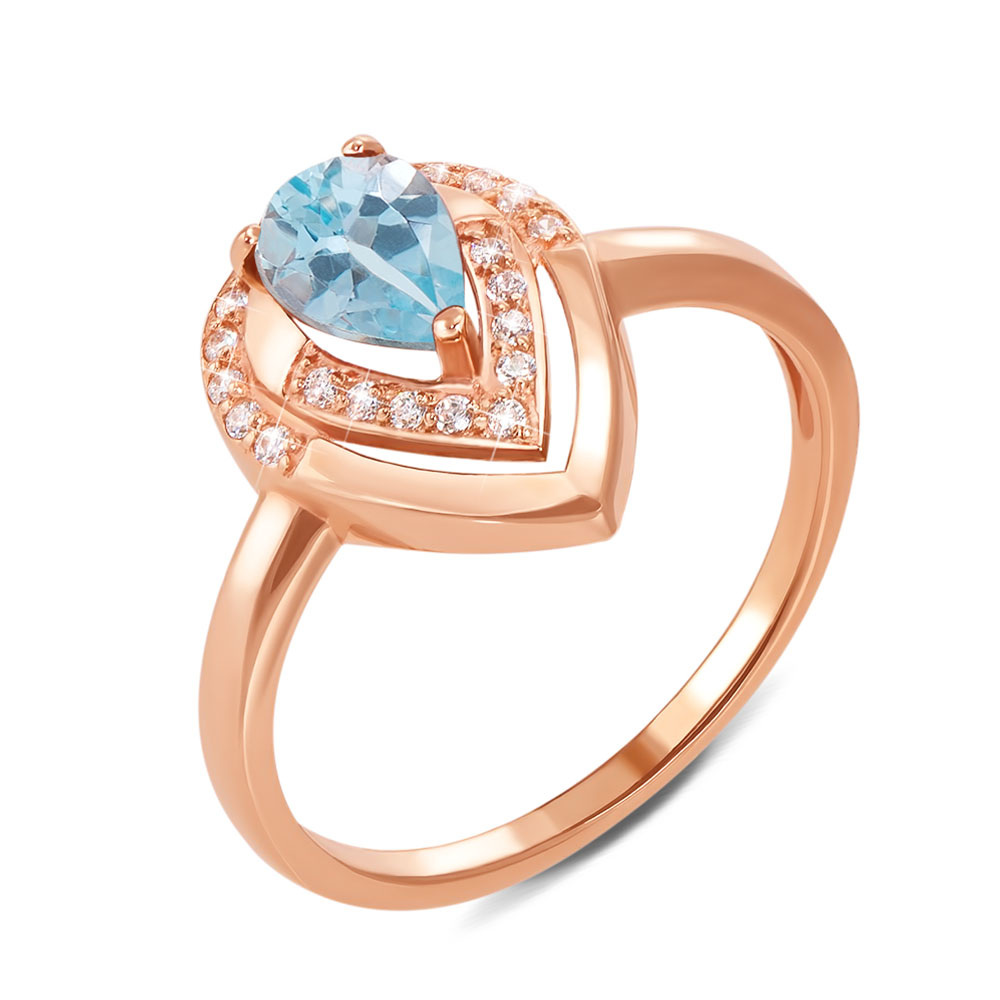 

Кольцо из красного золота с голубым топазом и фианитами 000125436 17 размера