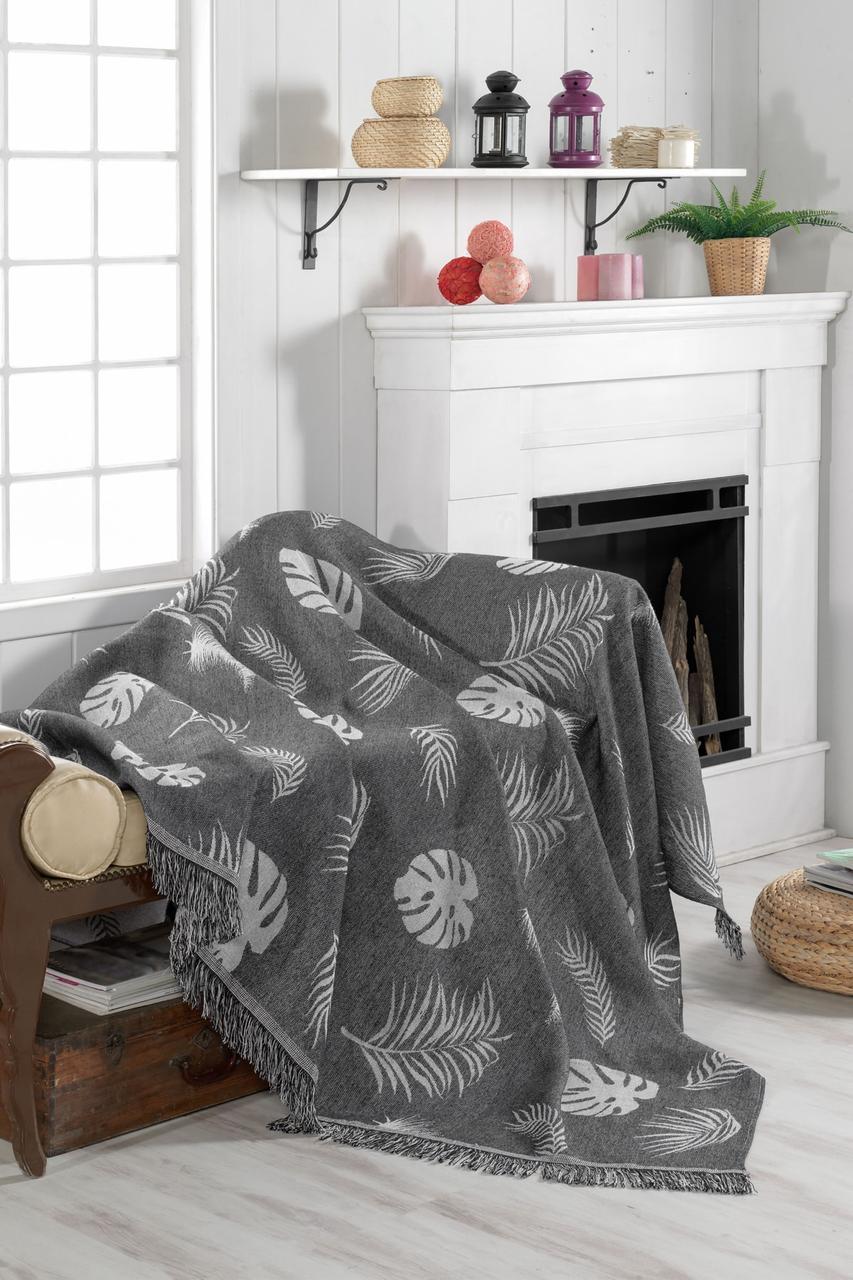 

Плед-накидка Eponj Home Buldan Keten - Monstera 170*220 siyah черный