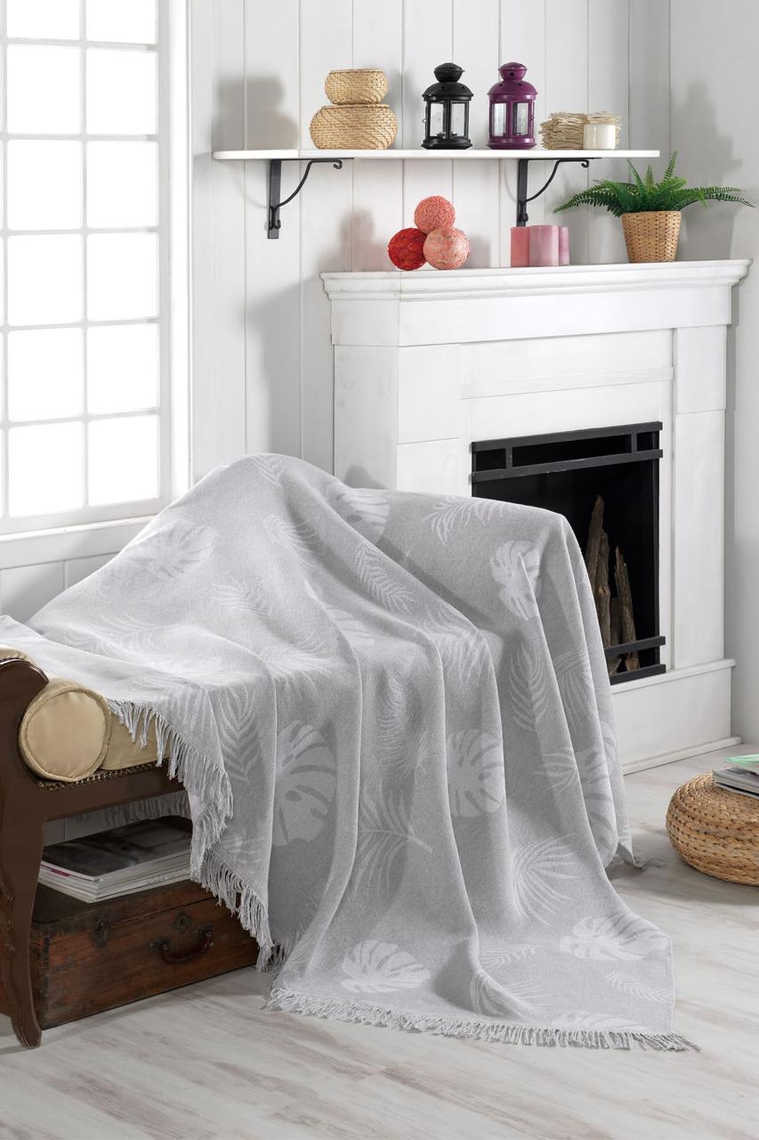 

Плед-накидка Eponj Home Buldan Keten - Monstera 170*220 gri серый