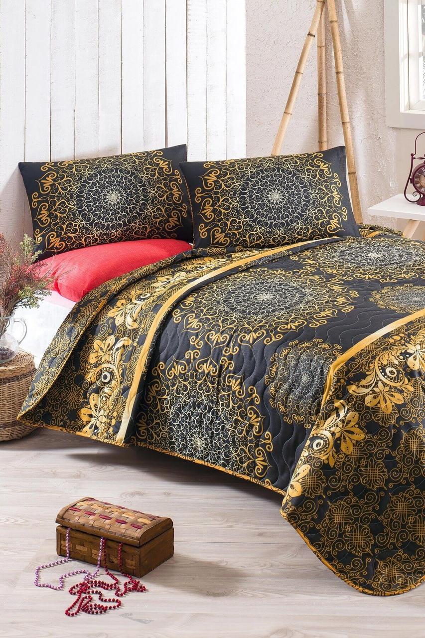 

Покрывало стеганное с наволочками Eponj Home - Sehri-Ala gold золотой 200*220