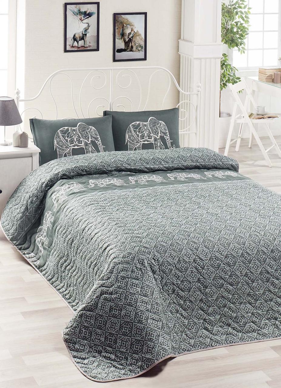 

Покрывало стеганное с наволочкой Eponj Home - Elepante antrasit-fume серый 160*220