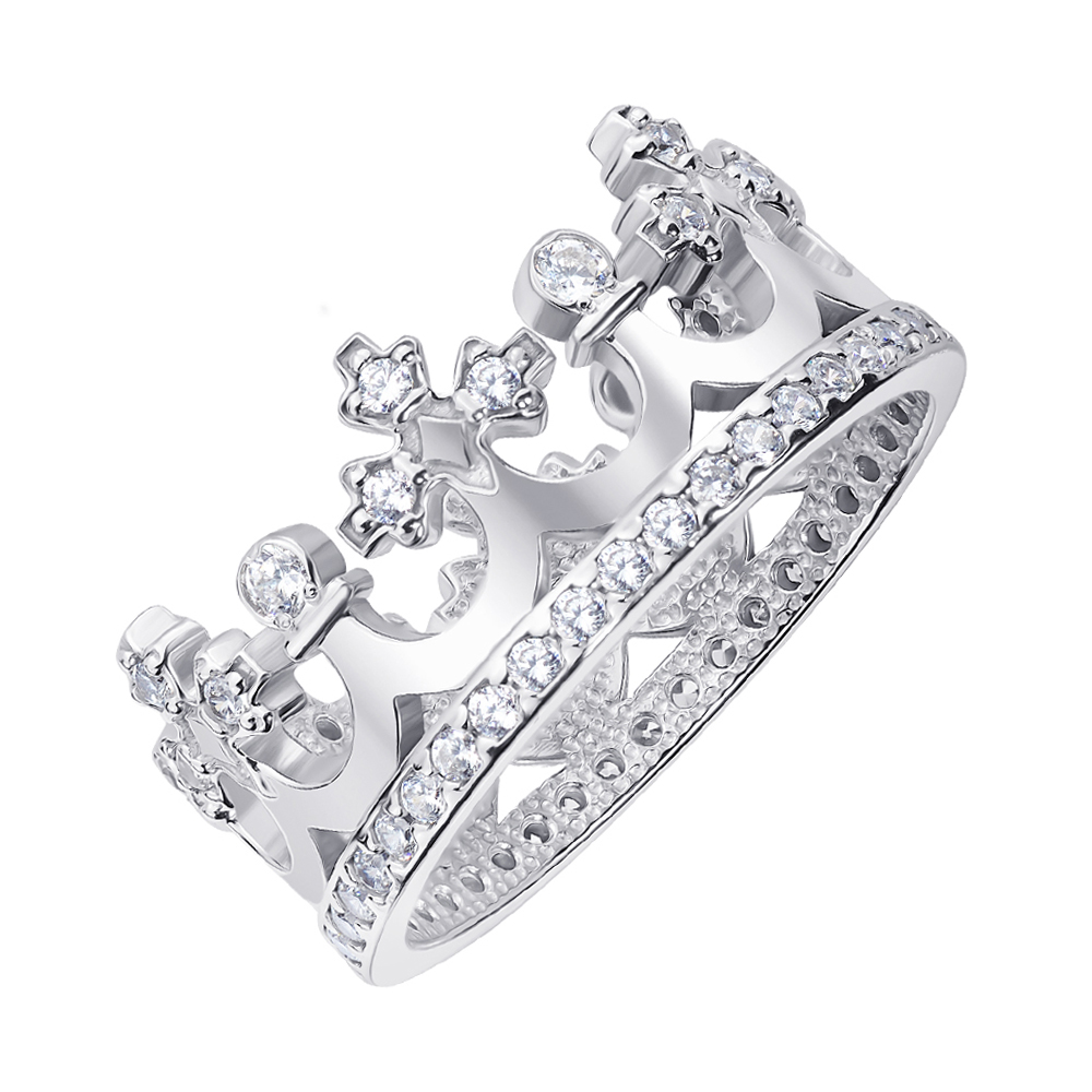 

Кольцо-корона из белого золота с фианитами и родированием 000000244 17 размера