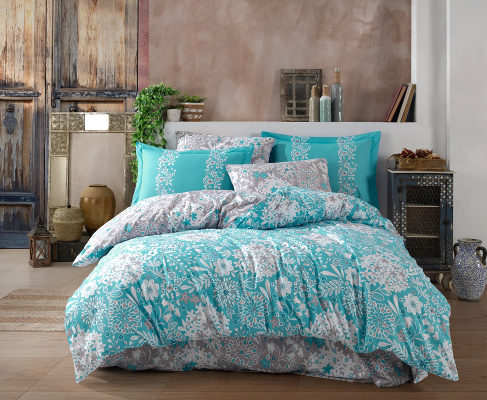 

Комплект постельного белья Hobby Poplin Ancelica бирюзовый 200x220/2x50x70