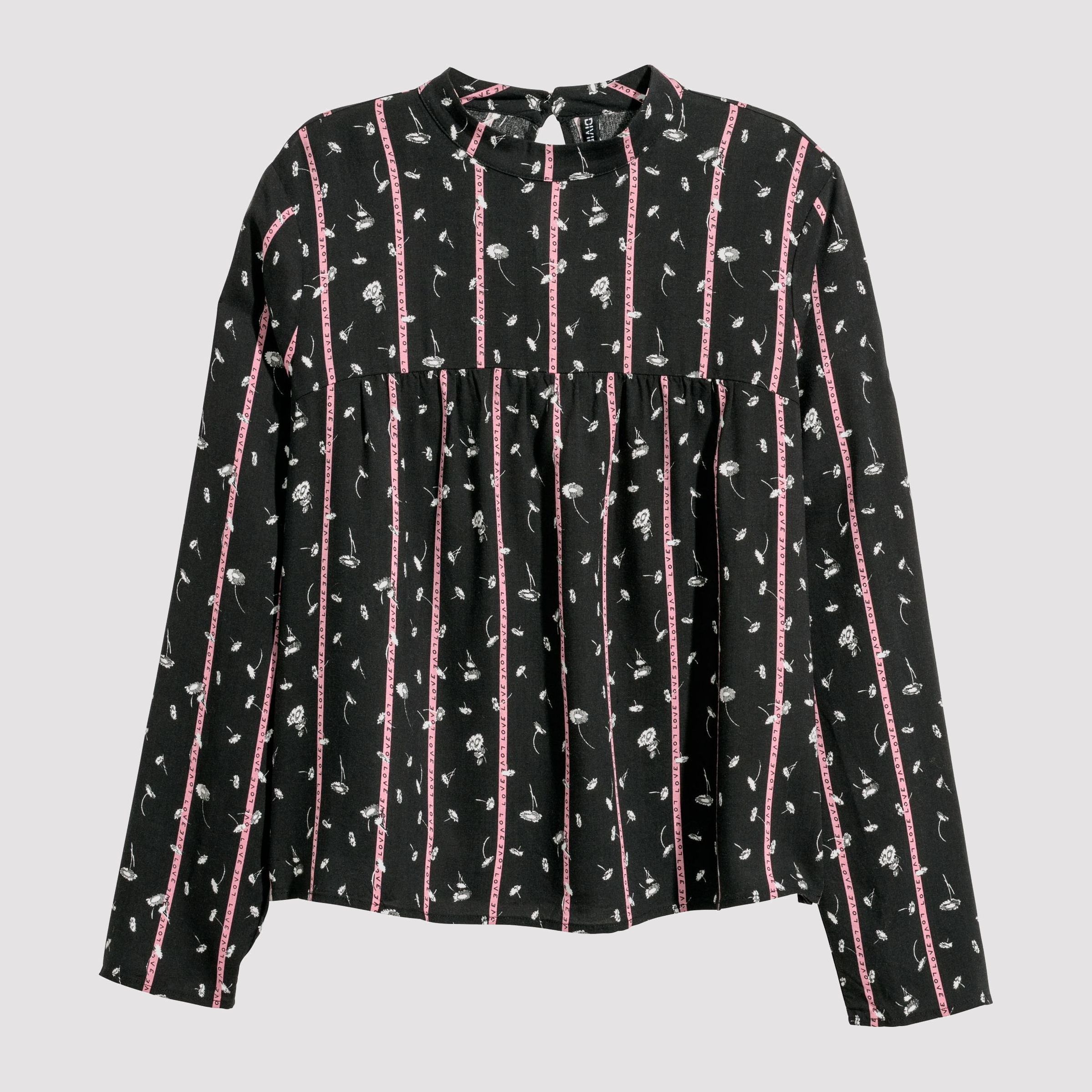 

Блузка H&M 6073927-ADDD 34 Черная с розовым