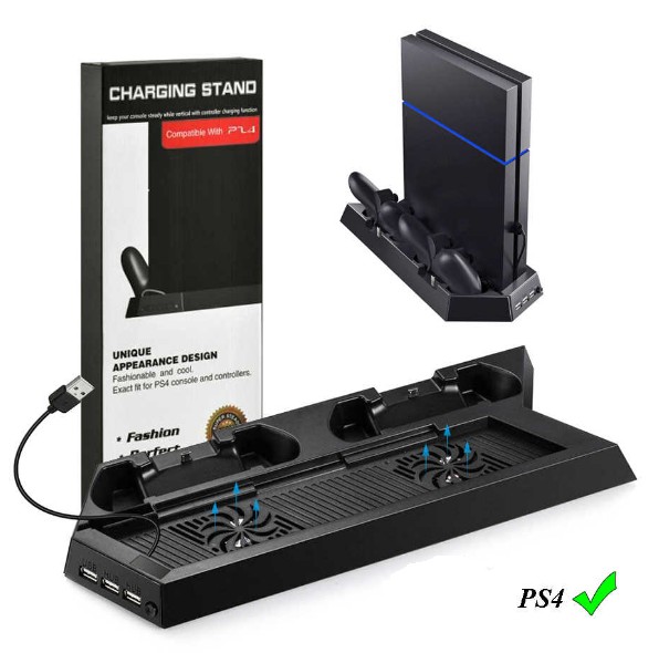 

Подставка зарядка для 2-х джойстиков и приставки PS4 охлаждающая с вентиляторами для консоли PlayStation 4 UKC World Game