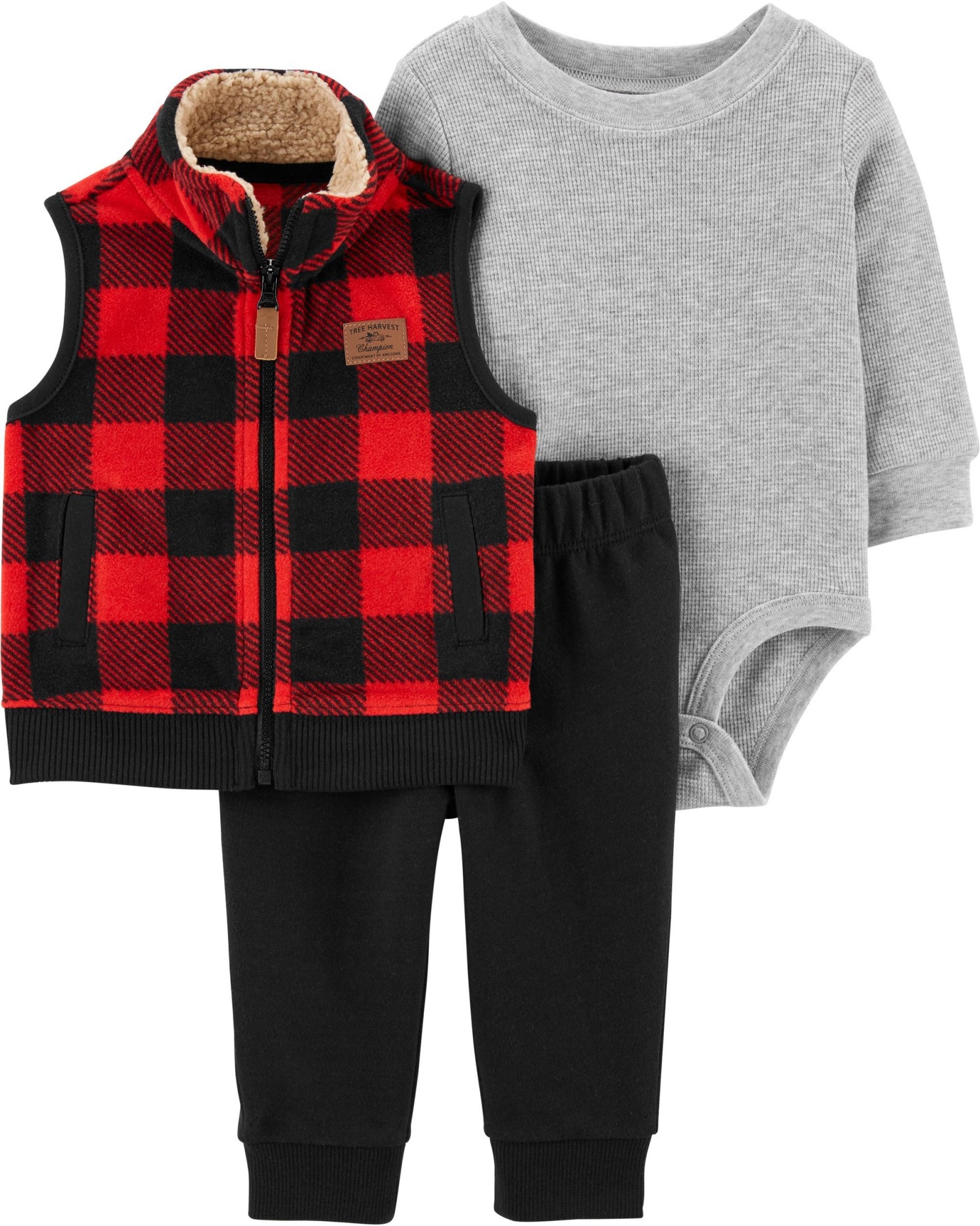 

Комплект (жилетка + боди + штанишки) Carters 81-86 см Красный с черным и серым