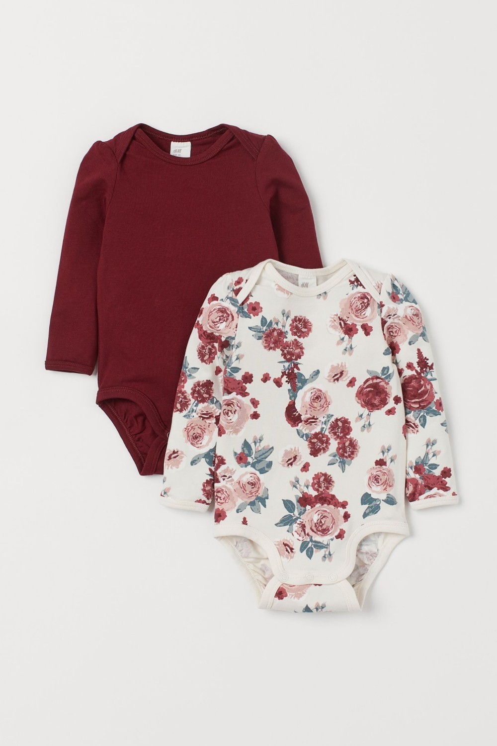 

Боди H&M AE100-194 86 см набор 2 шт Бордовый Белый в цветы