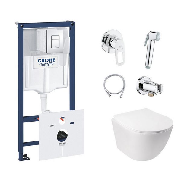 

Комплект инсталляция Grohe Rapid SL 38827000 + унитаз с сиденьем Qtap Jay QT07335176W + набор для гигиенического душа со смесителем Grohe BauLoop 111042