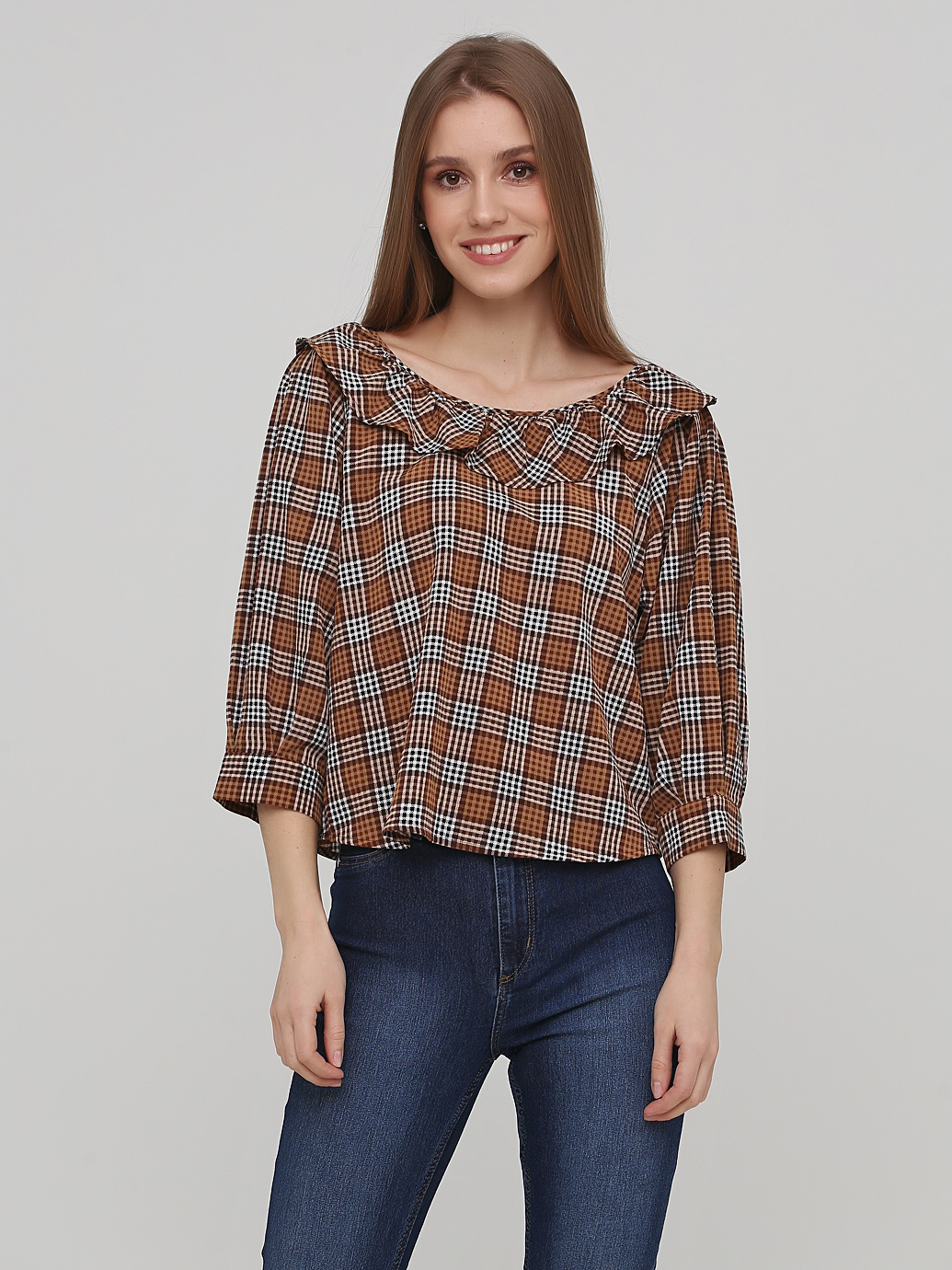

Блузка Monki 736361 S Коричневая в клетку