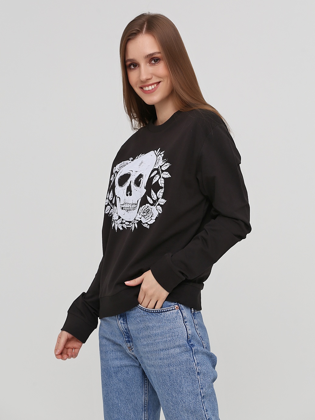 

Свитшот H&M 4528855 M Темно-серый с принтом