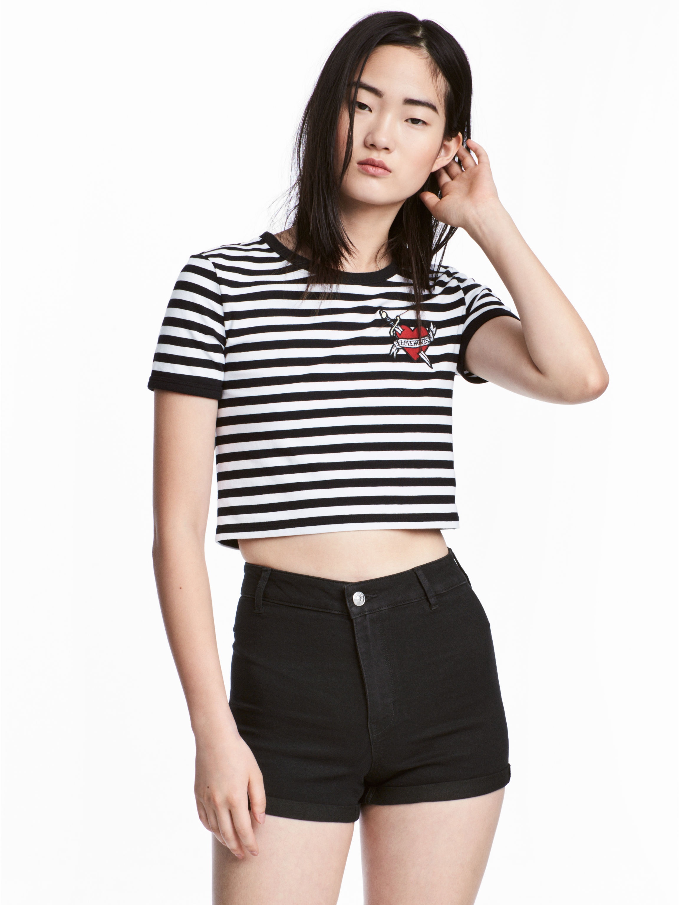 

Топ H&M 5267336 XS Черный в полоску