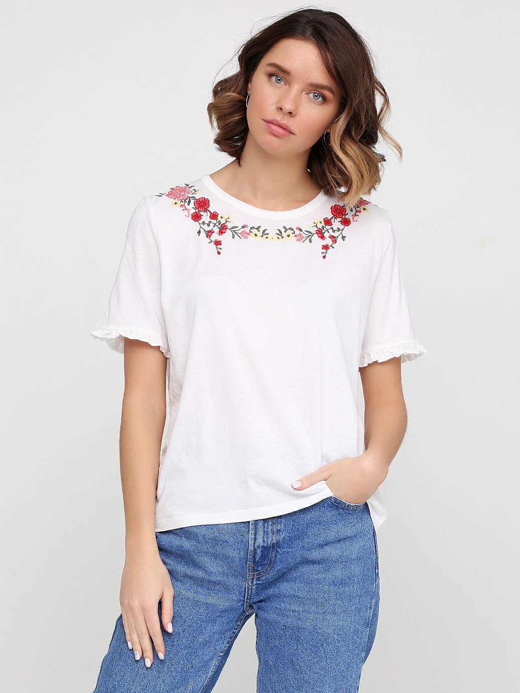 

Футболка H&M 6121227 XL Белая с вышивкой
