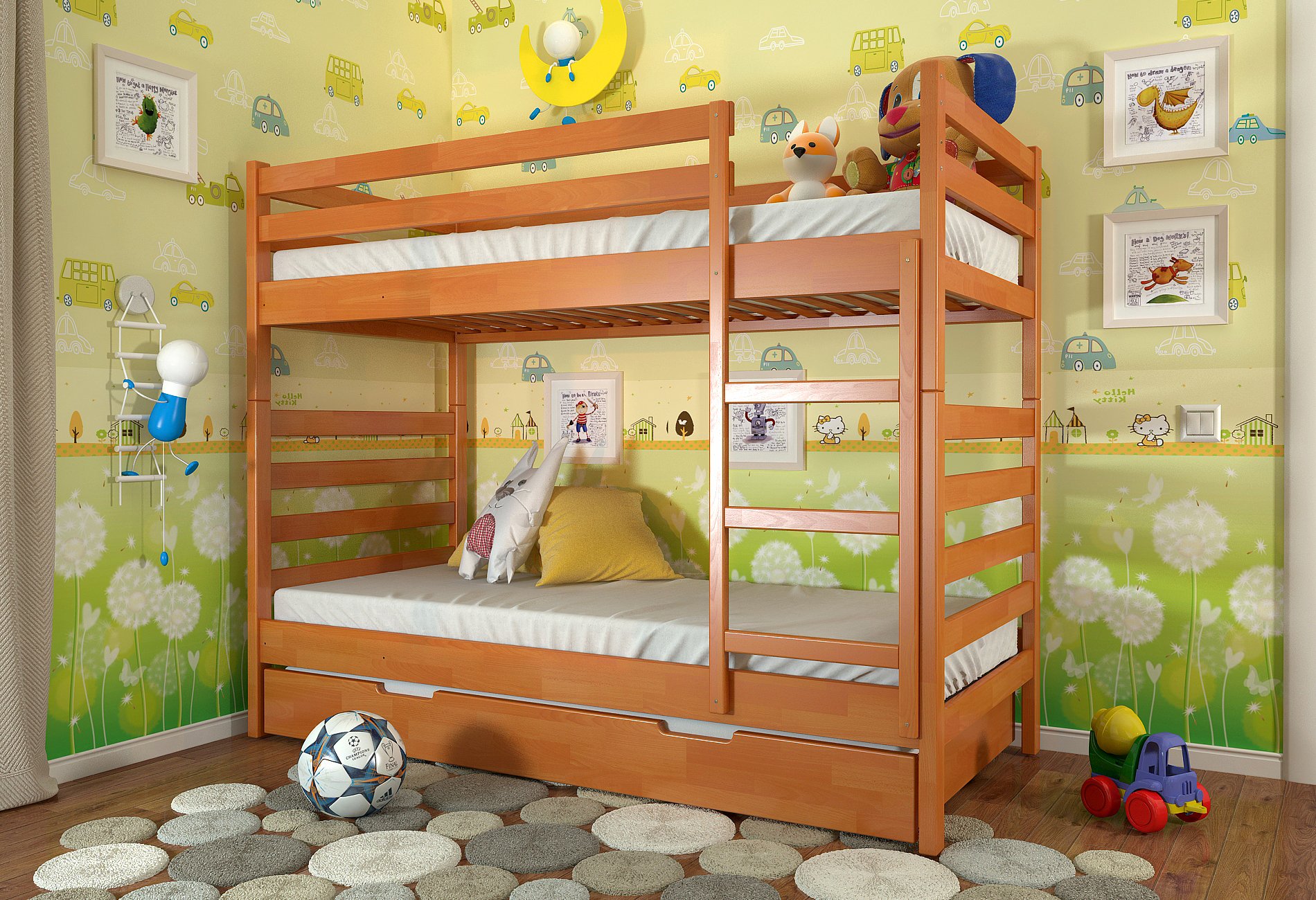 

Двухъярусная кровать с длинным ящиком Arbordrev Рио (90*200) сосна Ольха