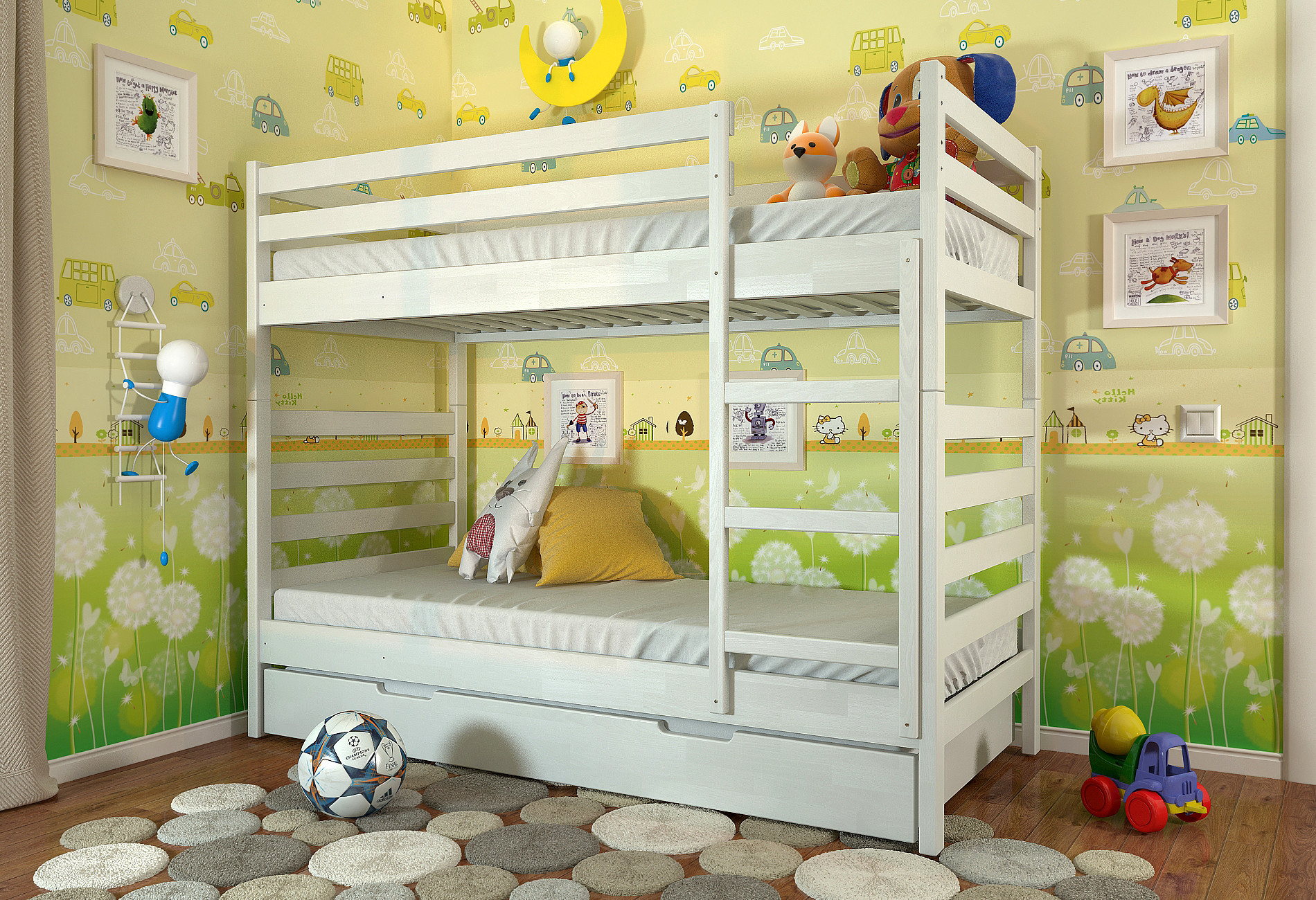 

Двухъярусная кровать с длинным ящиком Arbordrev Рио (90*200) бук Белый