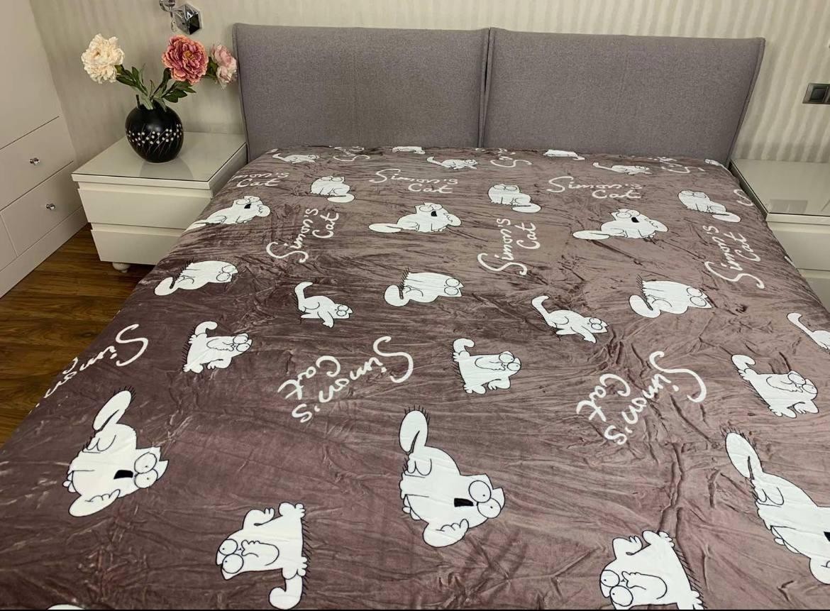 

Нежный мягкий коричневый плед покрывало с котами на двуспальную кровать 200*220
