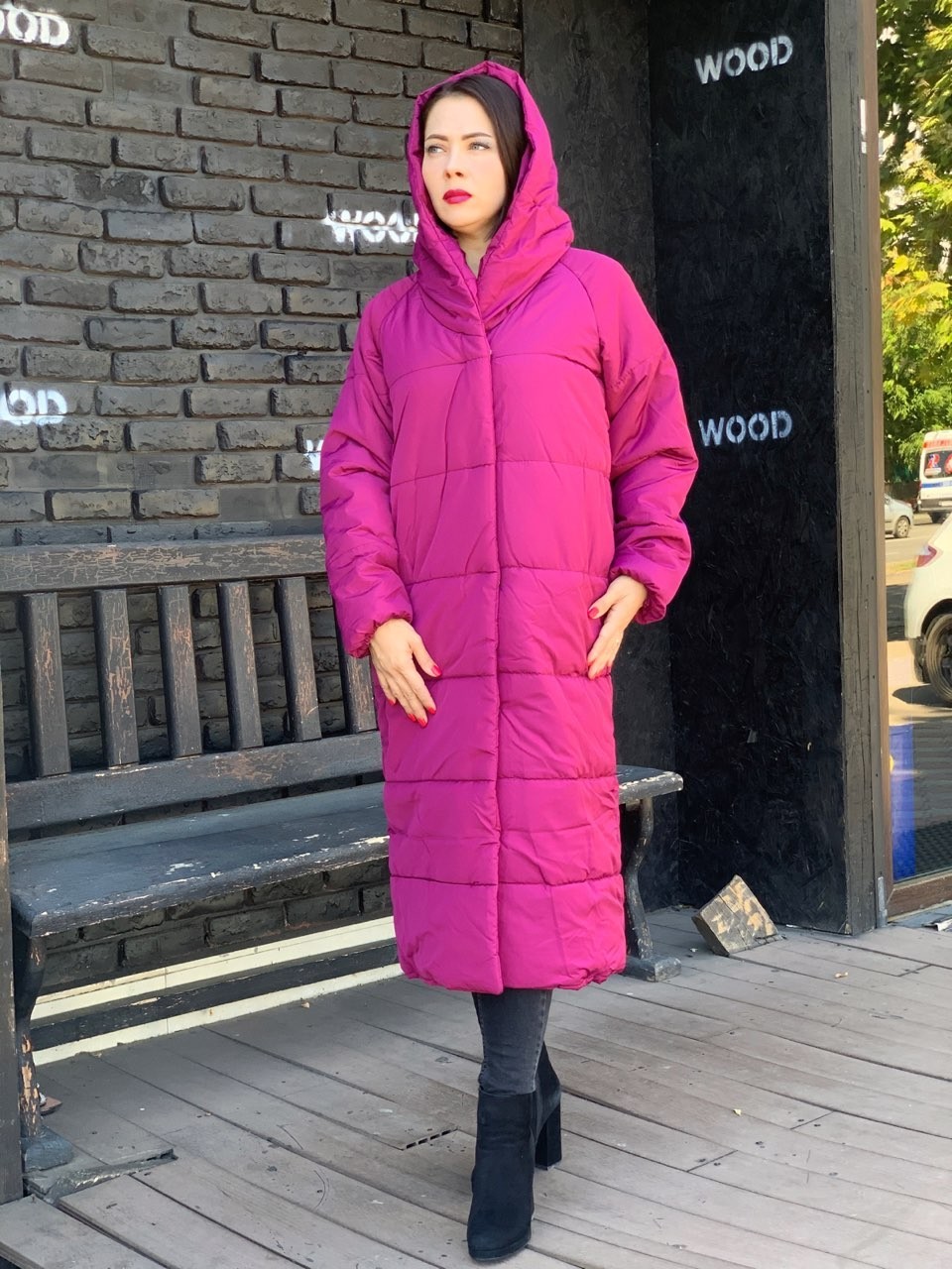 

Пуховик MaLika одеяло зима oversize цвет марсала 46-48