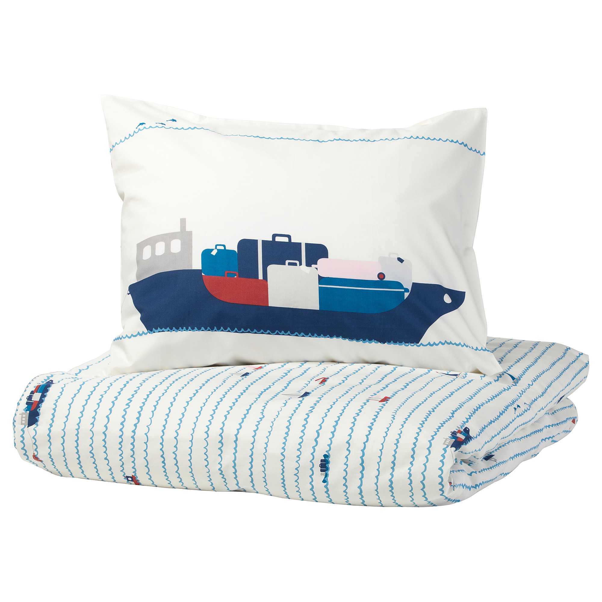 

Пододеяльник и 1 наволочка IKEA УППТОГ орнамент «волны/корабли» 904.402.93