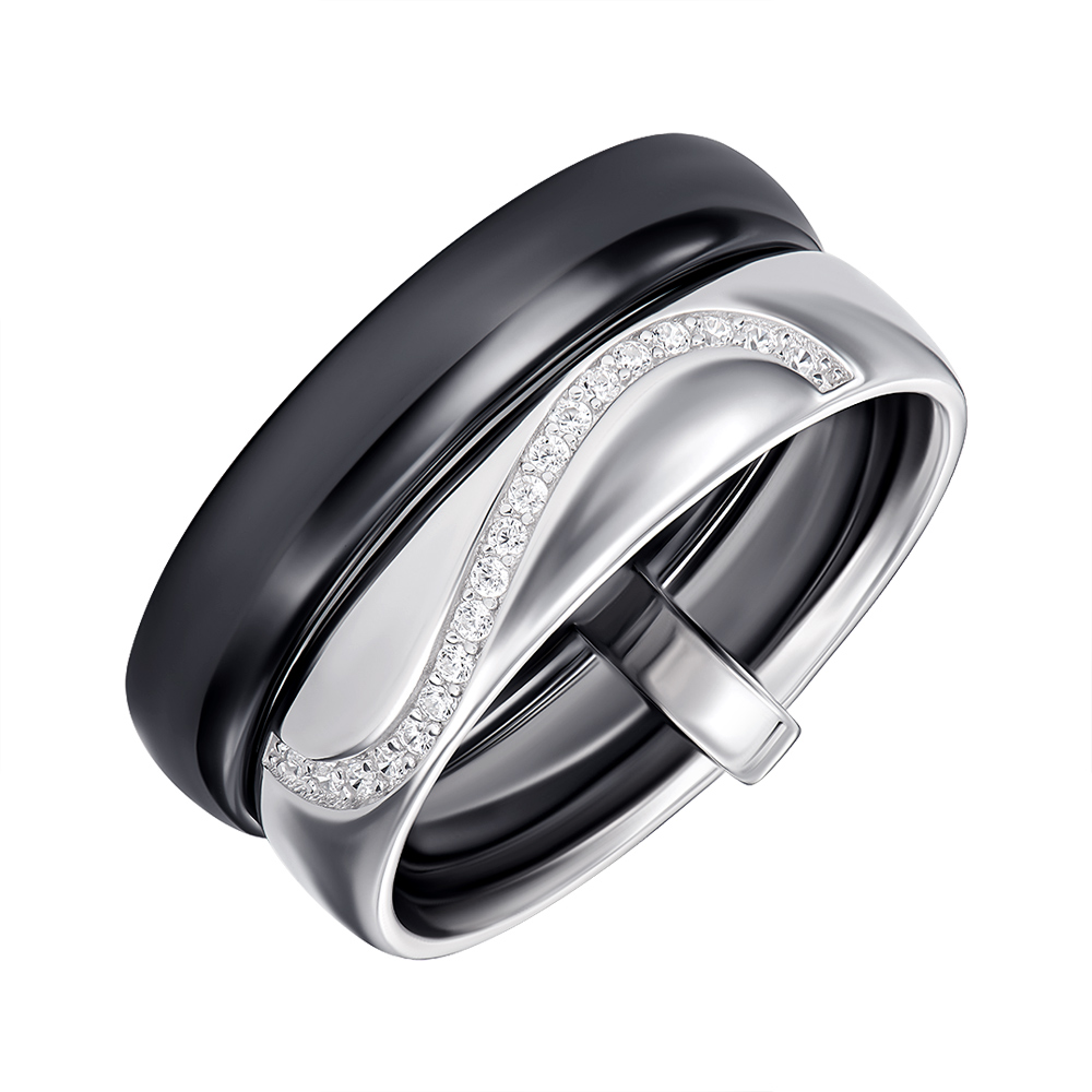 

Кольцо серебряное с керамикой и фианитами 000147855 18 размера