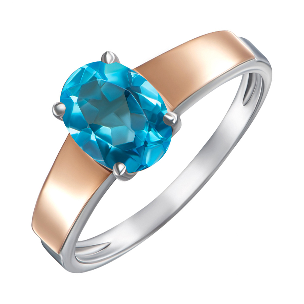 

Серебряное кольцо с золотыми накладками и кварцем под голубой топаз Swiss Blue 000134973 18 размера