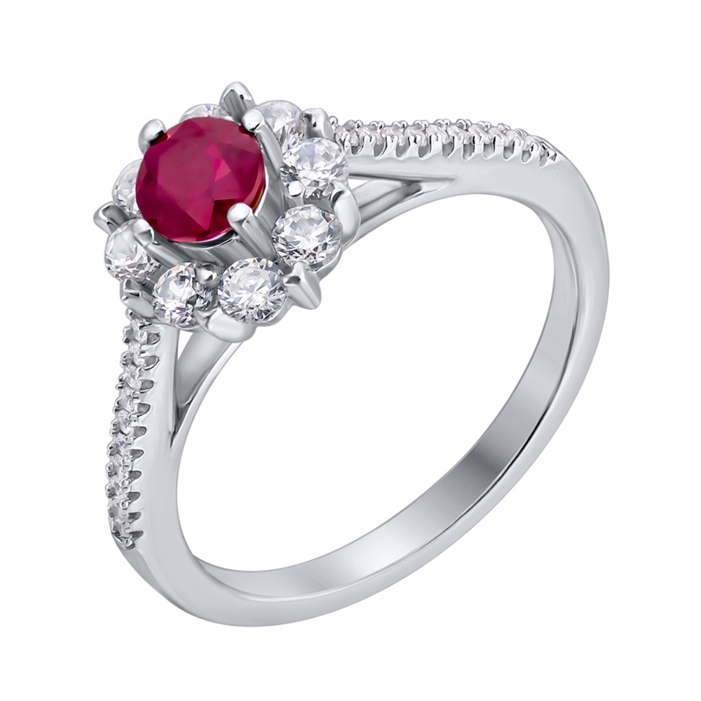 

Серебряное кольцо с рубином и фианитами 000140611 18 размера