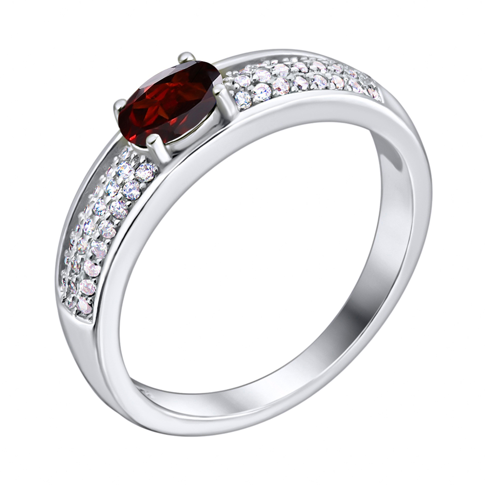 

Серебряное кольцо с гранатом и фианитами 000133647 19 размера