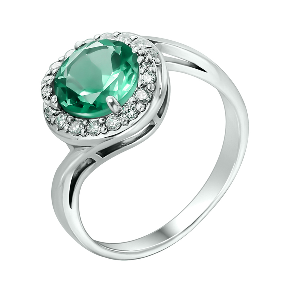 

Серебряное кольцо с зеленым кварцем и фианитами 000122580 17 размера